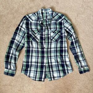 Mossimo Supply Co. Green and Blue Plaid Casual Button Down Shirt